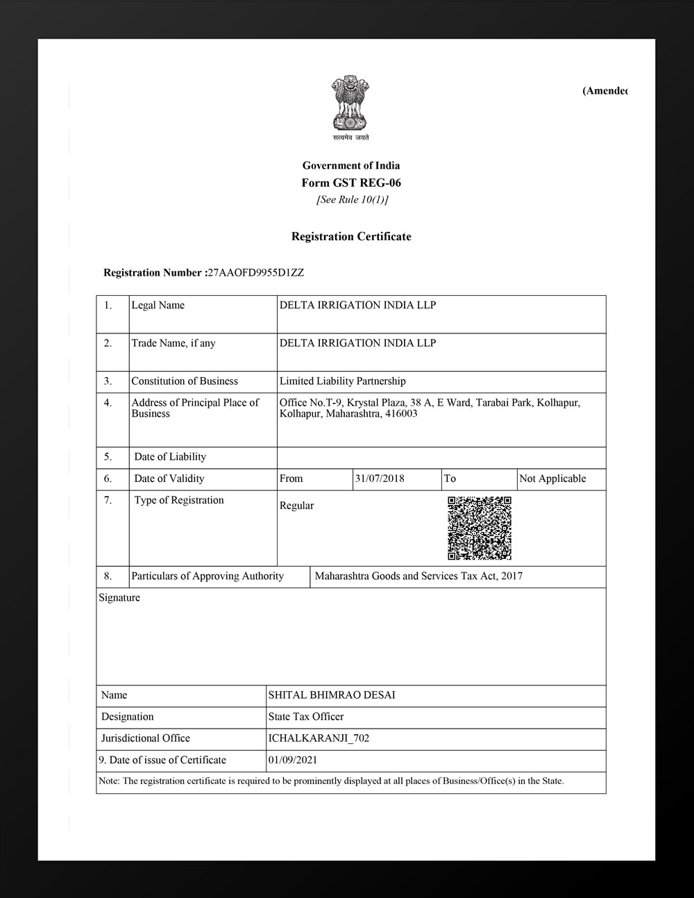 GST Certificate Delta India